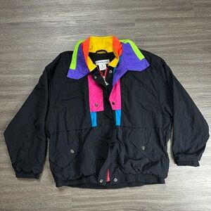 Vintage Black and Colorful Windbreaker Jacket